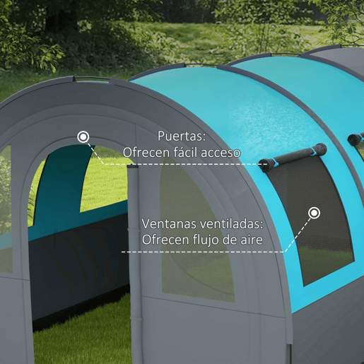 Outsunny Tenda de Campismo Familiar para 3 Pessoas Tenda de Campismo Dobrável com 2 Quartos Portas e Bolsa de Transporte Impermeável 3000 mm para Trekking 480x260x200 cm Cinza