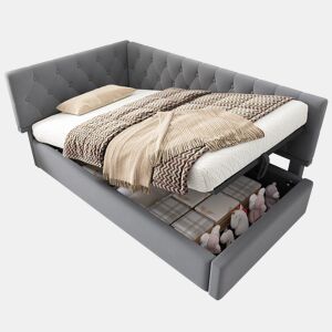 Cama de solteiro de veludo 90x200cm com armazenamento,cinzento