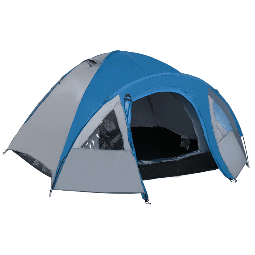 Outsunny Tenda de Campismo para 3 Pessoas Dupla Camada com Janelas, 2 Bolsos e Bolsa de Transporte 250x300x130 cm Cinzento e Azul