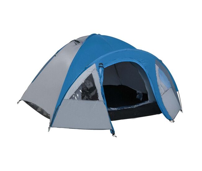 Outsunny tienda de campaña para 3 personas tienda de camping doble capa con ventanas 2 bolsillos y bolsa de transporte 250x300x130 cm gris y azul