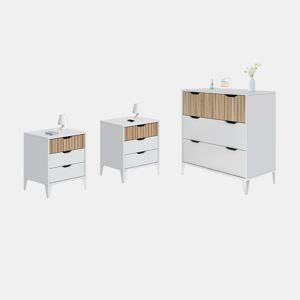 Conjunto de quarto com mesas de cabeceira e cómoda de 70,5 cm Nitza On Blanco Artik (Blanco Mate) - Natur 70,5 x 76 x 40 cm