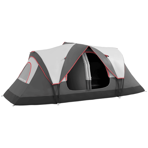 Outsunny Tenda de Campismo Familiar para 5-6 Pessoas Tenda de Campismo Dobrável com 2 Quartos e Bolsa de Transporte Impermeável para Trekking 450x215x180 cm Cinza