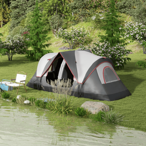 Outsunny Tenda de Campismo Familiar para 5-6 Pessoas Tenda de Campismo Dobrável com 2 Quartos e Bolsa de Transporte Impermeável para Trekking 450x215x180 cm Cinza