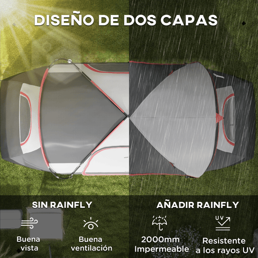 Outsunny Tenda de Campismo Familiar para 5-6 Pessoas Tenda de Campismo Dobrável com 2 Quartos e Bolsa de Transporte Impermeável para Trekking 450x215x180 cm Cinza