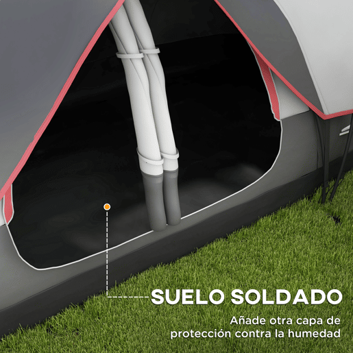 Outsunny Tenda de Campismo Familiar para 5-6 Pessoas Tenda de Campismo Dobrável com 2 Quartos e Bolsa de Transporte Impermeável para Trekking 450x215x180 cm Cinza