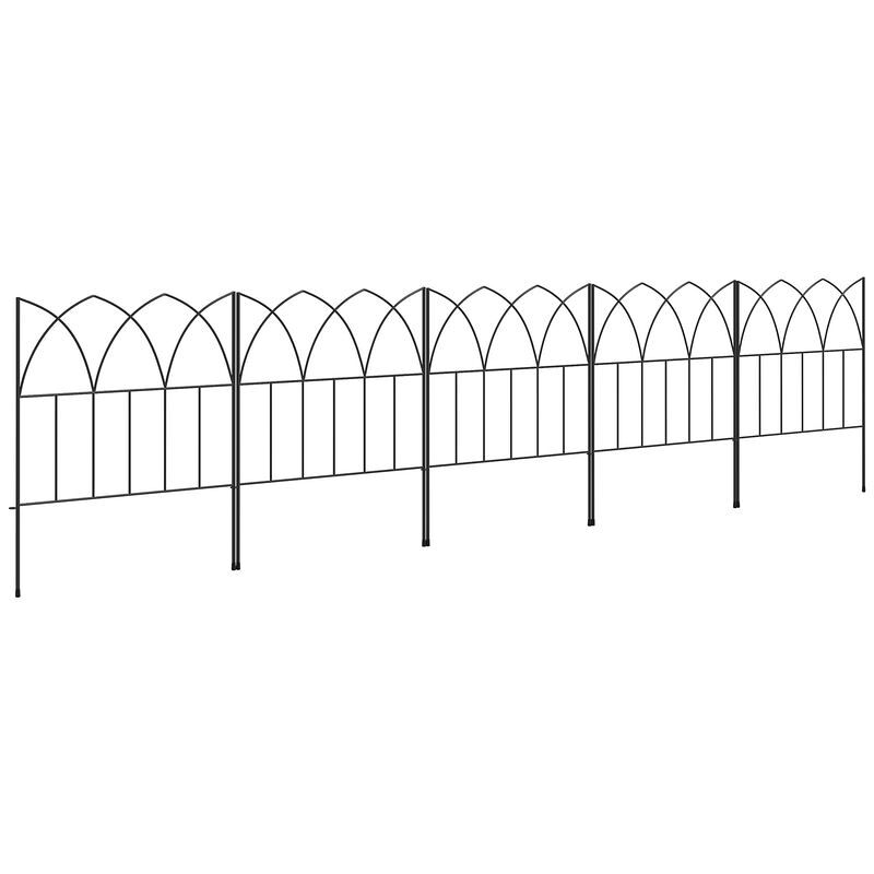 Outsunny vallas de jardín 205x45,5 cm set de 5 vallas decorativas para jardín de metal combinación libre barrera para animales para terraza patio césped negro