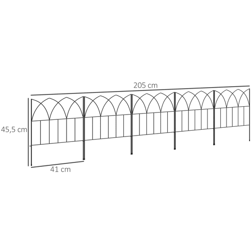 Outsunny Cercas de Jardim 205x45,5 cm Conjunto de 5 Cercas Decorativas para Jardim de Metal Combinação Livre Barreira para Animais para Terraço Pátio Relva Preto