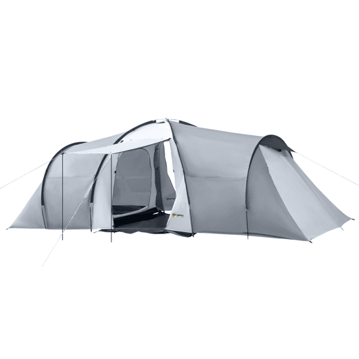 Outsunny Tenda de Campismo Familiar para 4-6 Pessoas Tenda de Campismo Dobrável com 2 Janelas e Bolsa de Transporte Impermeável Anti-UV para Caminhadas 590x245x193 cm Cinza