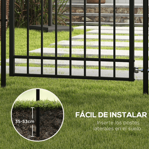 Outsunny Porta para Vedação de Jardim de Aço Galvanizado com Decoração de Setas Fechadura e Chaves Porta de Vedação para Exterior Pátio 107x204 cm Preto