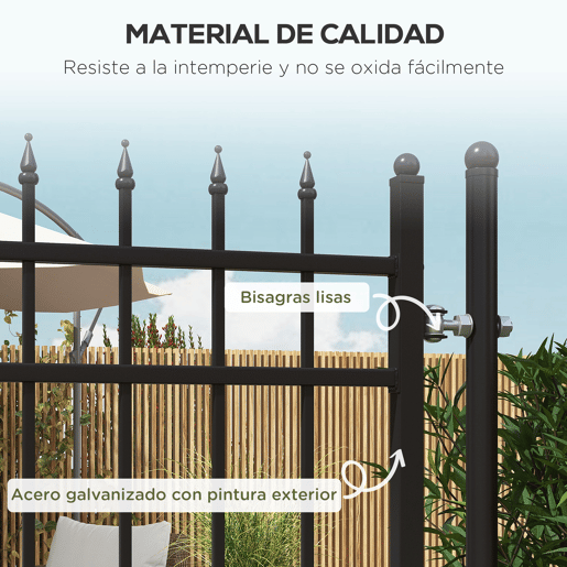 Outsunny Porta para Vedação de Jardim de Aço Galvanizado com Decoração de Setas Fechadura e Chaves Porta de Vedação para Exterior Pátio 107x204 cm Preto