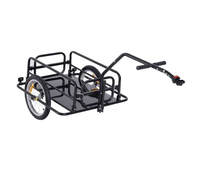 Homcom remolque de carga para bicicleta carro para bicicleta plegable con 2 ruedas reflectores seguros carga 40 kg 155x71,5x77 cm negro