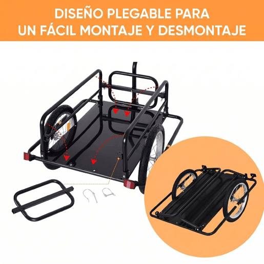 HOMCOM Reboque de Carga para Bicicleta Carrinho Dobrável para Bicicleta com 2 Rodas Refletores Seguros Carga 40 kg 155x71,5x77 cm Preto