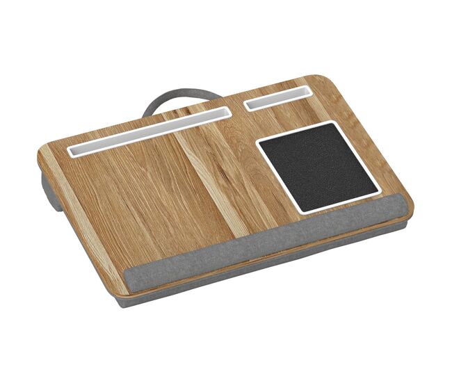 Homcom soporte para ordenador portátil con cojín soporte portátil con ranura para tableta almohadilla para mouse reposamuñecas mesa para cama para hogar oficina 55,5x37x9 cm roble