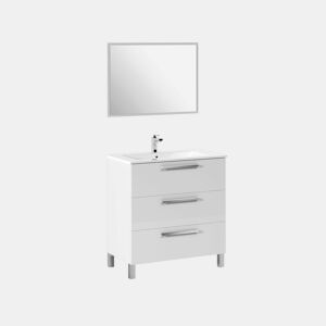 Pacote de casa de banho com lavatório de cerâmica Feel Branco brilhante 80 x 57 x 45 cm