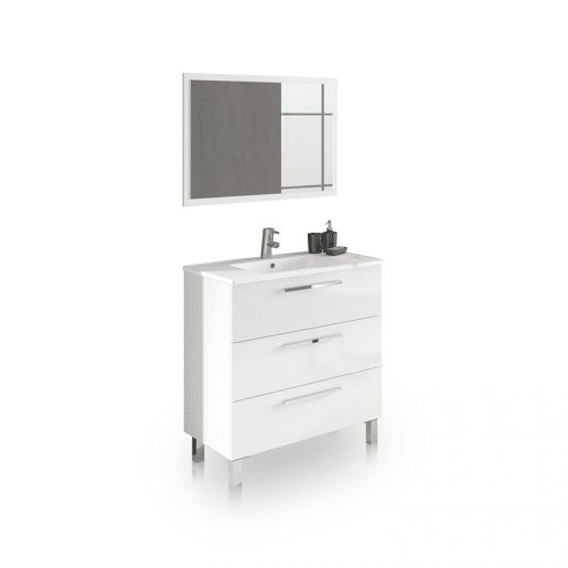 Pacote de casa de banho com lavatório de cerâmica Feel Branco brilhante 80 x 57 x 45 cm