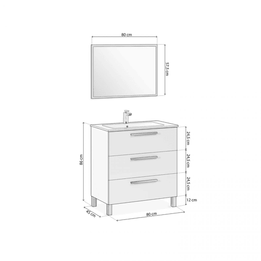 Pacote de casa de banho com lavatório de cerâmica Feel Branco brilhante 80 x 57 x 45 cm