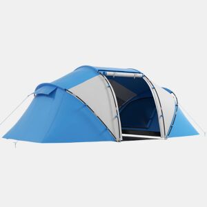 Outsunny Tenda de Campismo Familiar para 4 Pessoas Tenda de Campismo Dobrável com Bolsa de Transporte Impermeável para Praia Parque 430x240x170 cm Azul e Branco
