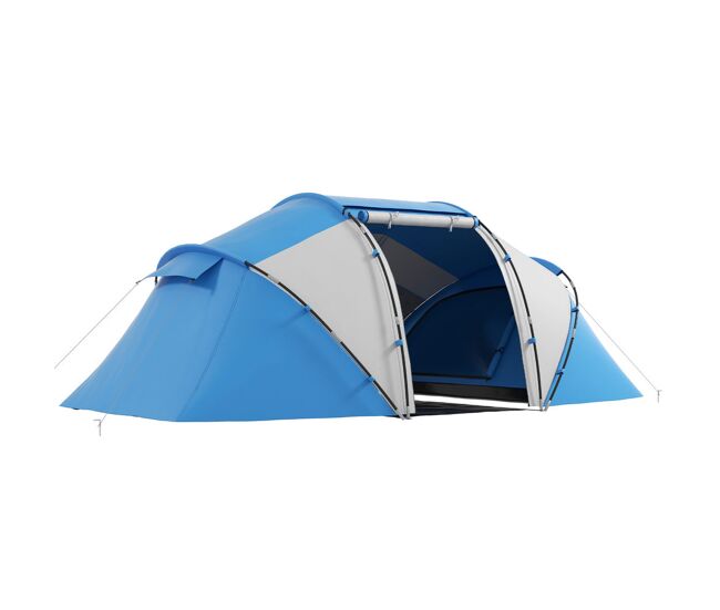 Outsunny tienda de campaña familiar tipo túnel para 4 personas, tienda camping plegable grande con 2 dormitorios, salón, bolsa de transporte impermeable para playa, senderismo, 430x230x170 cm, azul