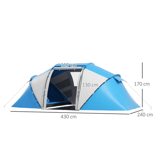 Outsunny Tenda de Campismo Familiar para 4 Pessoas Tenda de Campismo Dobrável com Bolsa de Transporte Impermeável para Praia Parque 430x240x170 cm Azul e Branco