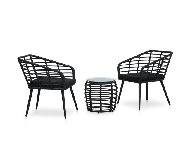 Set de mesa y sillas de jardín 3 piezas ratán sintético negro