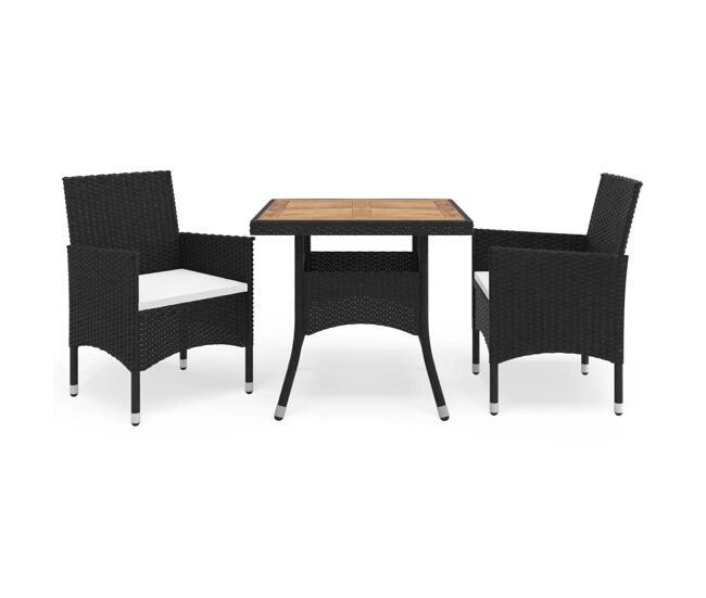 Muebles de jardín 3 piezas ratán sintético negro y acacia