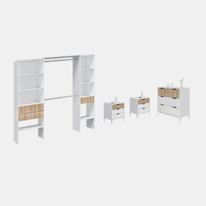 Conjunto de quarto com mesas de cabeceira, cómoda e roupeiro com 190 cm Nitza On Blanco Artik (Blanco Mate) - Natur 190 x 187 x 40 cm