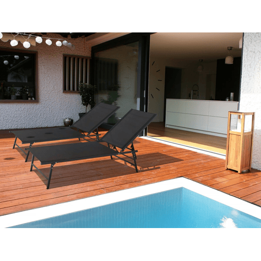 Conjunto de 2 espreguiçadeiras metálicas Sublima - 180 x 54 x 104 cm - Preto
