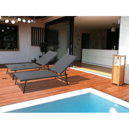 Conjunto de 2 espreguiçadeiras em metal Sublima - 180 x 54 x 104 cm - Antracite