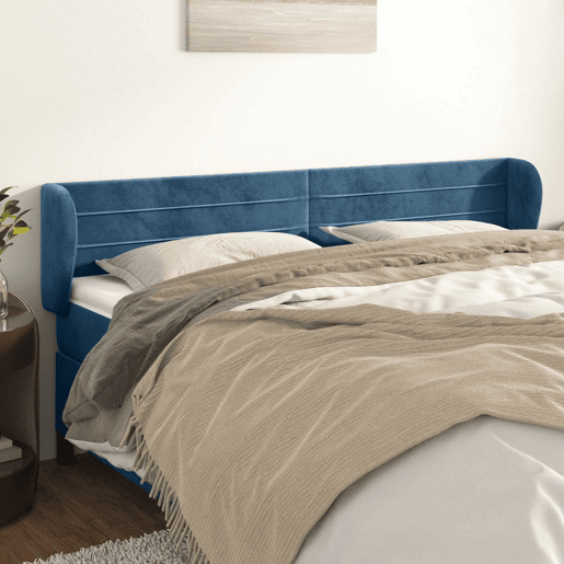 vidaXL Cabeceira de cama c abas veludo 203x23x7888cm azul-escuro