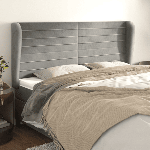 vidaXL Cabeceira cama c abas veludo 163x23x118128 cm cinzento-claro vidaXL Cabeceira cama c abas veludo 163x23x118128 cm cinzento-claro