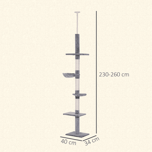 PawHut Árvore Arranhadora para Gatos Arranhador para Fixar ao Teto Altura Ajustável com Plataformas Poste de Sisal 40x34x230-260cm Cinza PawHut Árvore Arranhadora para Gatos Arranhador para Fixar ao Teto Altura Ajustável com Plataformas Poste de Sisal 40x34x230-260cm Cinza
