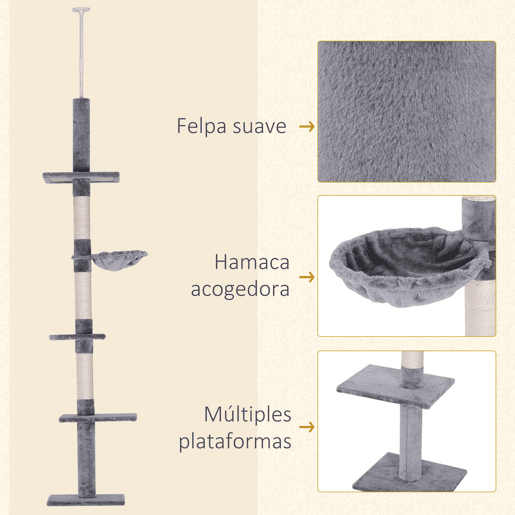 PawHut Árvore Arranhadora para Gatos Arranhador para Fixar ao Teto Altura Ajustável com Plataformas Poste de Sisal 40x34x230-260cm Cinza PawHut Árvore Arranhadora para Gatos Arranhador para Fixar ao Teto Altura Ajustável com Plataformas Poste de Sisal 40x34x230-260cm Cinza