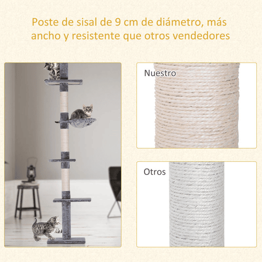 PawHut Árvore Arranhadora para Gatos Arranhador para Fixar ao Teto Altura Ajustável com Plataformas Poste de Sisal 40x34x230-260cm Cinza PawHut Árvore Arranhadora para Gatos Arranhador para Fixar ao Teto Altura Ajustável com Plataformas Poste de Sisal 40x34x230-260cm Cinza