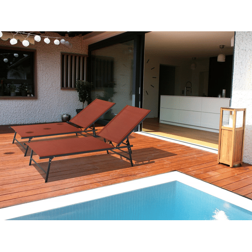 Conjunto de 2 espreguiçadeiras metálicas Sublima - 180 x 54 x 104 cm - Terracota