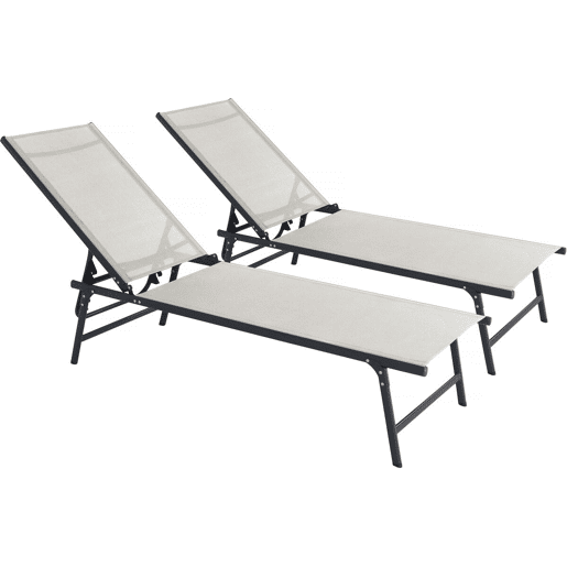 Conjunto de 2 espreguiçadeiras metálicas Sublima - 180 x 54 x 104 cm - Bege