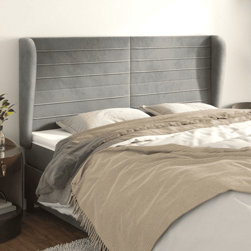 vidaXL Cabeceira cama c abas veludo 183x23x118128 cm cinzento-claro
