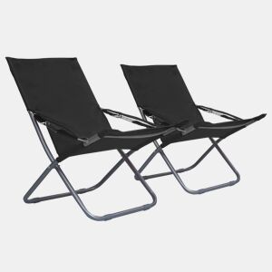 vidaXL Cadeiras de praia dobráveis 2 pcs tecido preto
