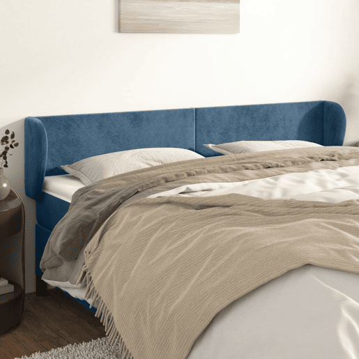 vidaXL Cabeceira de cama c abas veludo 163x23x7888cm azul-escuro