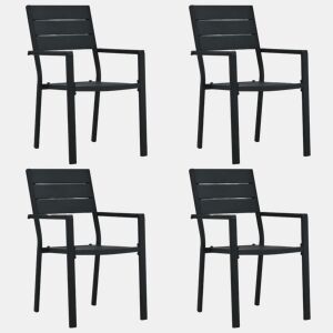vidaXL Cadeiras jardim 4 pcs PEAD aspeto madeira preto