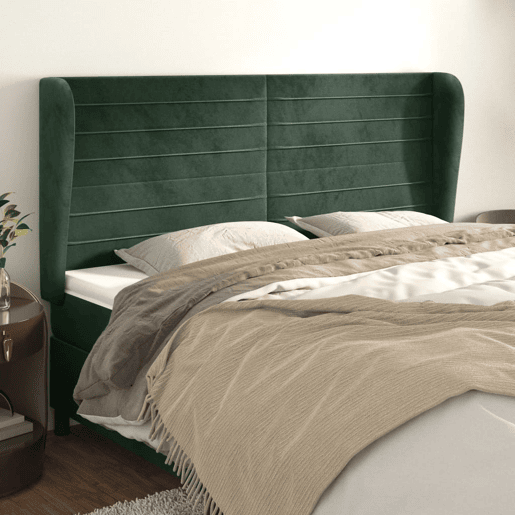 vidaXL Cabeceira cama c abas veludo 163x23x118128 cm verde-escuro vidaXL Cabeceira cama c abas veludo 163x23x118128 cm verde-escuro