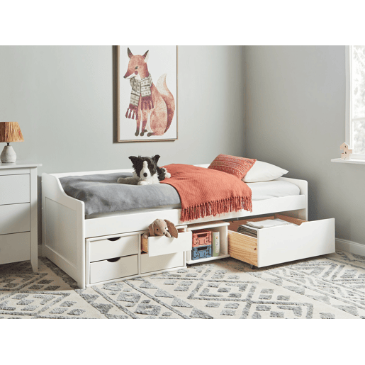 Cama de dia com arrumação Pinho ROYVILLE 90 x 200 cm Branco