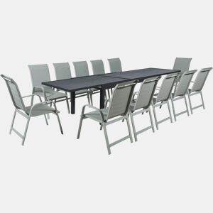 Conjunto de jantar de jardim Lagos - 200320 x 105 x 76 cm - 12 cadeiras - Cinza claro