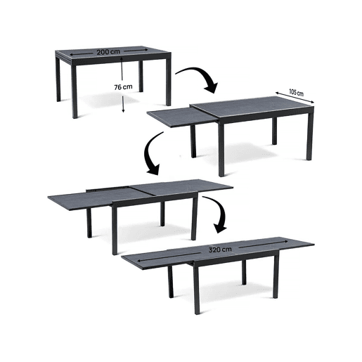 Conjunto de jantar de jardim Lagos - 200320 x 105 x 76 cm - 12 cadeiras - Cinza claro