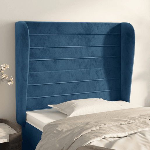 vidaXL Cabeceira cama c abas veludo 103x23x118128 cm azul-escuro