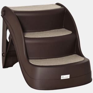 PawHut Escada para Cães de 3 Degraus Dobrável Escada de Plástico para Animais de Estimação com Tapetes Antiderrapantes para Cama Sofá Carga 15kg 49x38x38 cm Marrom
