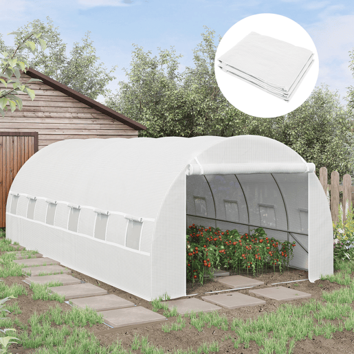 Outsunny Cobertura de Estufa de Túnel 6x3x2m Cobertura de Substituição de Estufa Polietileno com 12 Janelas e Portas Enroláveis Proteção de Plantas para Jardim Verde