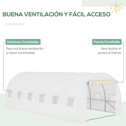 Outsunny Cobertura de Estufa de Túnel 6x3x2m Cobertura de Substituição de Estufa Polietileno com 12 Janelas e Portas Enroláveis Proteção de Plantas para Jardim Verde