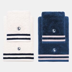 Conjunto de 2 toalhas 50x90cm e 2 toalhas 70x140cm Algodão 500GSM Off-white e Azul Marinho El Ganso