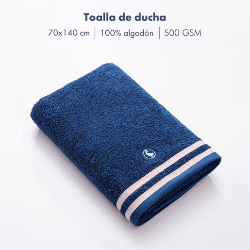 Conjunto de 2 toalhas 50x90cm e 2 toalhas 70x140cm Algodão 500GSM Off-white e Azul Marinho El Ganso