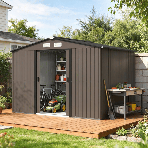 Outsunny Abrigo de Jardim Exterior Abrigo e Jardim Metálico para Armazenamento de Ferramentas com Base Incluída e 4 Janelas 277x195x192 cm Madeira Outsunny Abrigo de Jardim Exterior Abrigo e Jardim Metálico para Armazenamento de Ferramentas com Base Incluída e 4 Janelas 277x195x192 cm Madeira